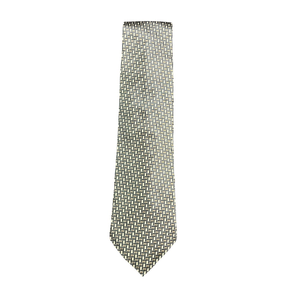 Joseph & Feiss International Silk Tie Grey Gold Geometric Basketweave 4 inch